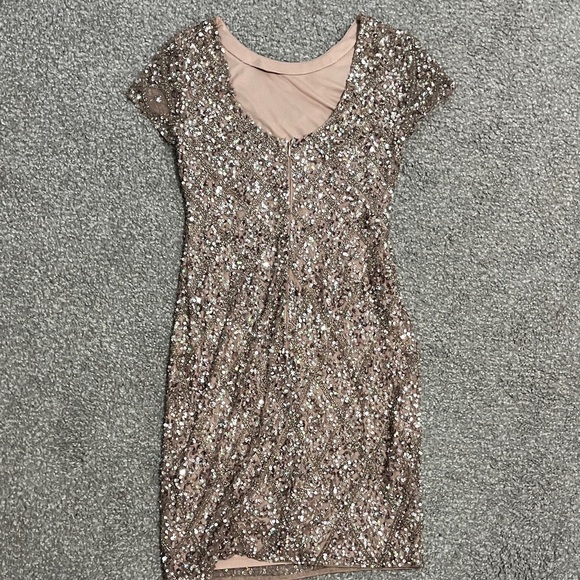 Adrianna Papell Sparkling Sequin Mini Dress in Rose Gold - Picture 4 of 6